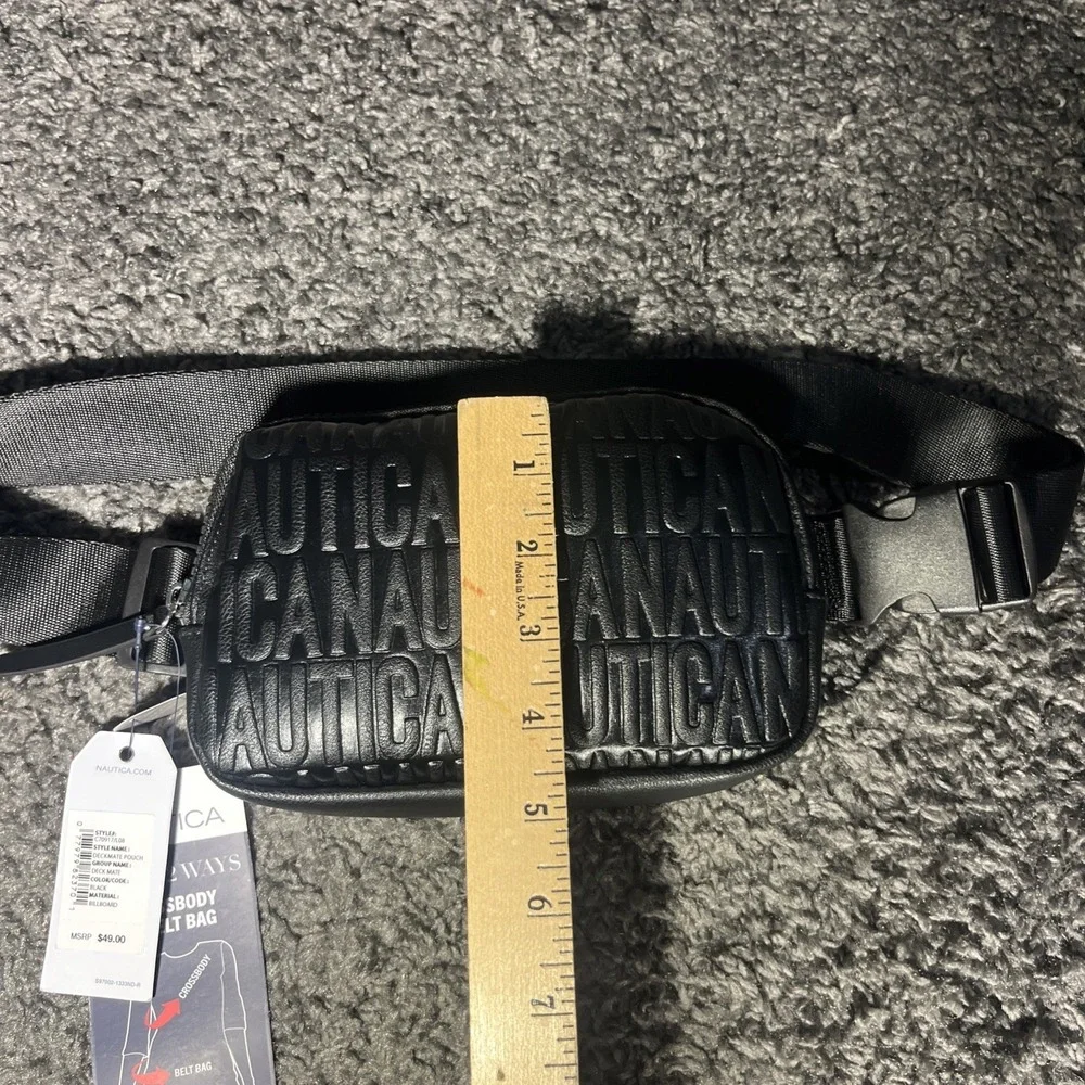 Nautica Deckmate Pouch Black Embossed Logo RFID Crossbody Belt Bag New With Tags